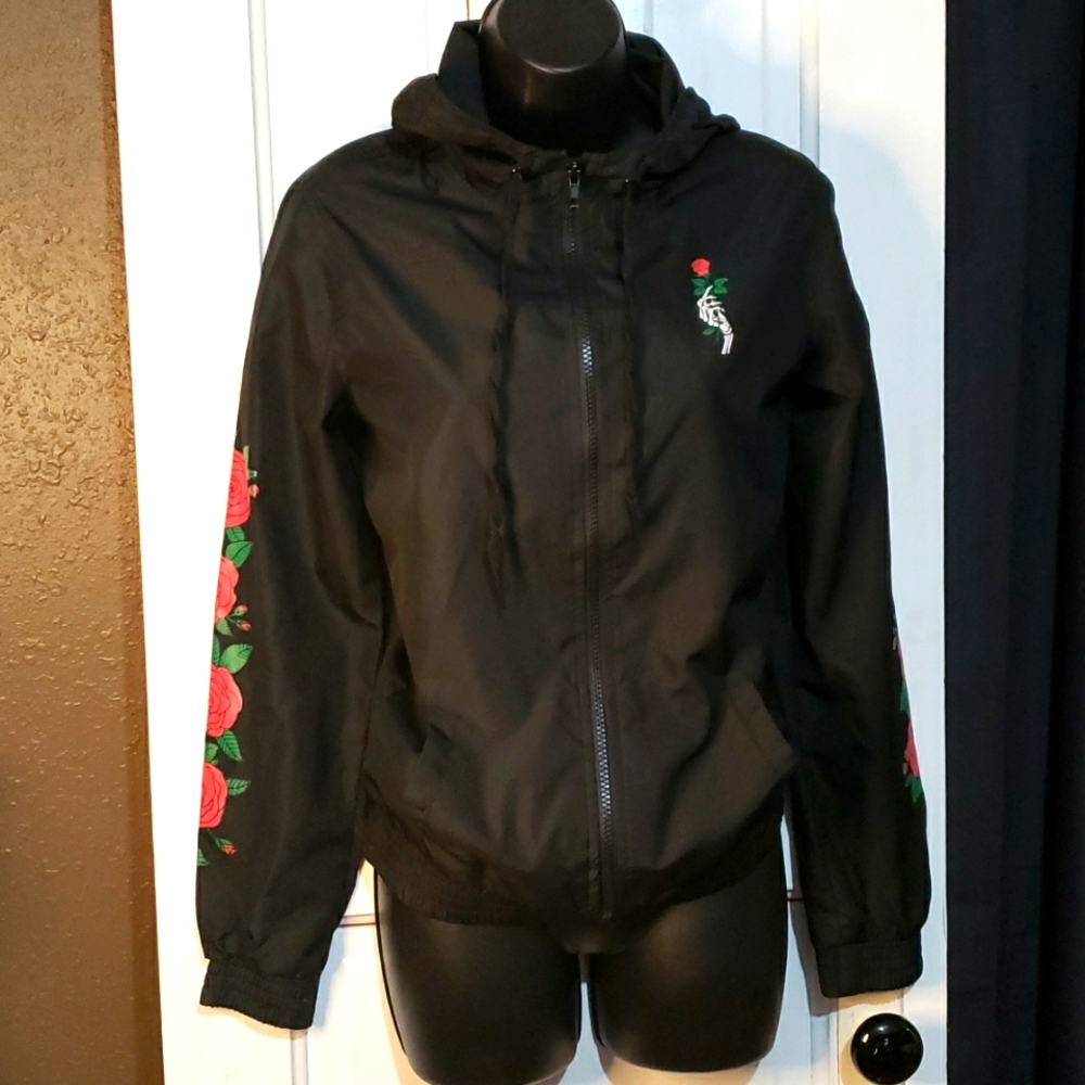 Empyre brand red rose black hoodie wind breaker